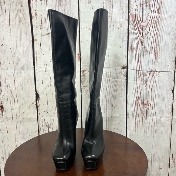 GUCCI LEATHER KNEE HIGH BOOTS 5.75” sky high heels & 1.75” platforms size 37.5 - Picture 7 of 16